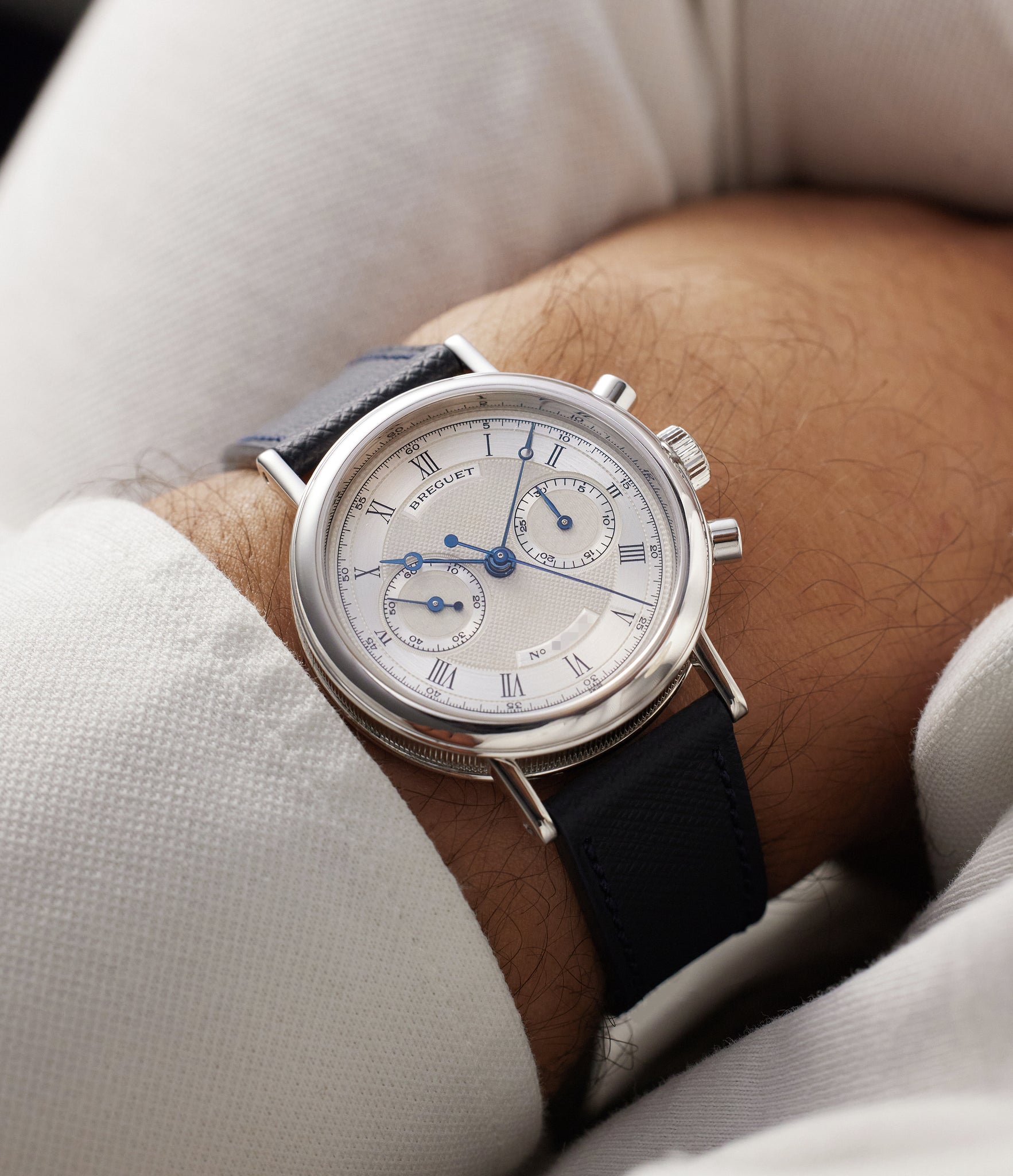 on the wrist Breguet Chronograph 3237 White Gold preowned watch at A Collected Man London