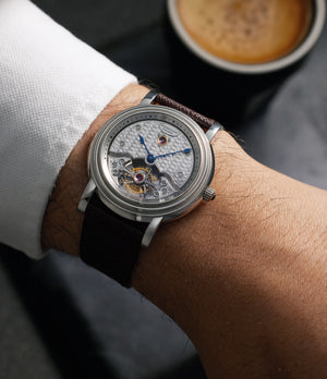 on the wrist Parmigiani Fleurier Toric Tourbillion Unique Piece PF000487 Platinum preowned watch at A Collected Man London