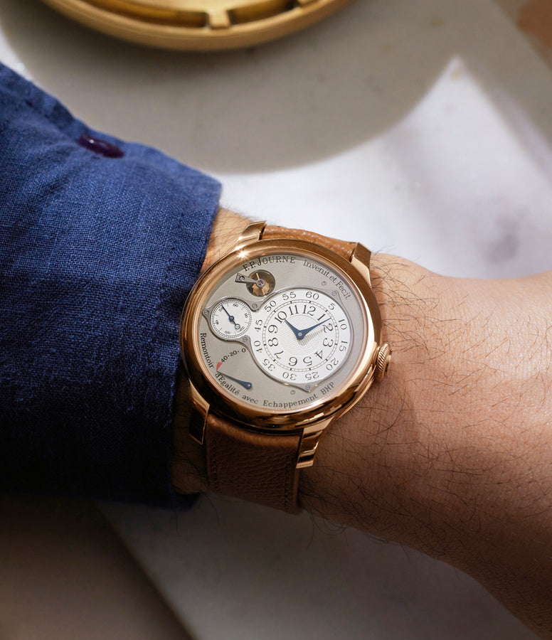 on the wrist F. P. Journe Chronomètre Optimum  Rose Gold preowned watch at A Collected Man London