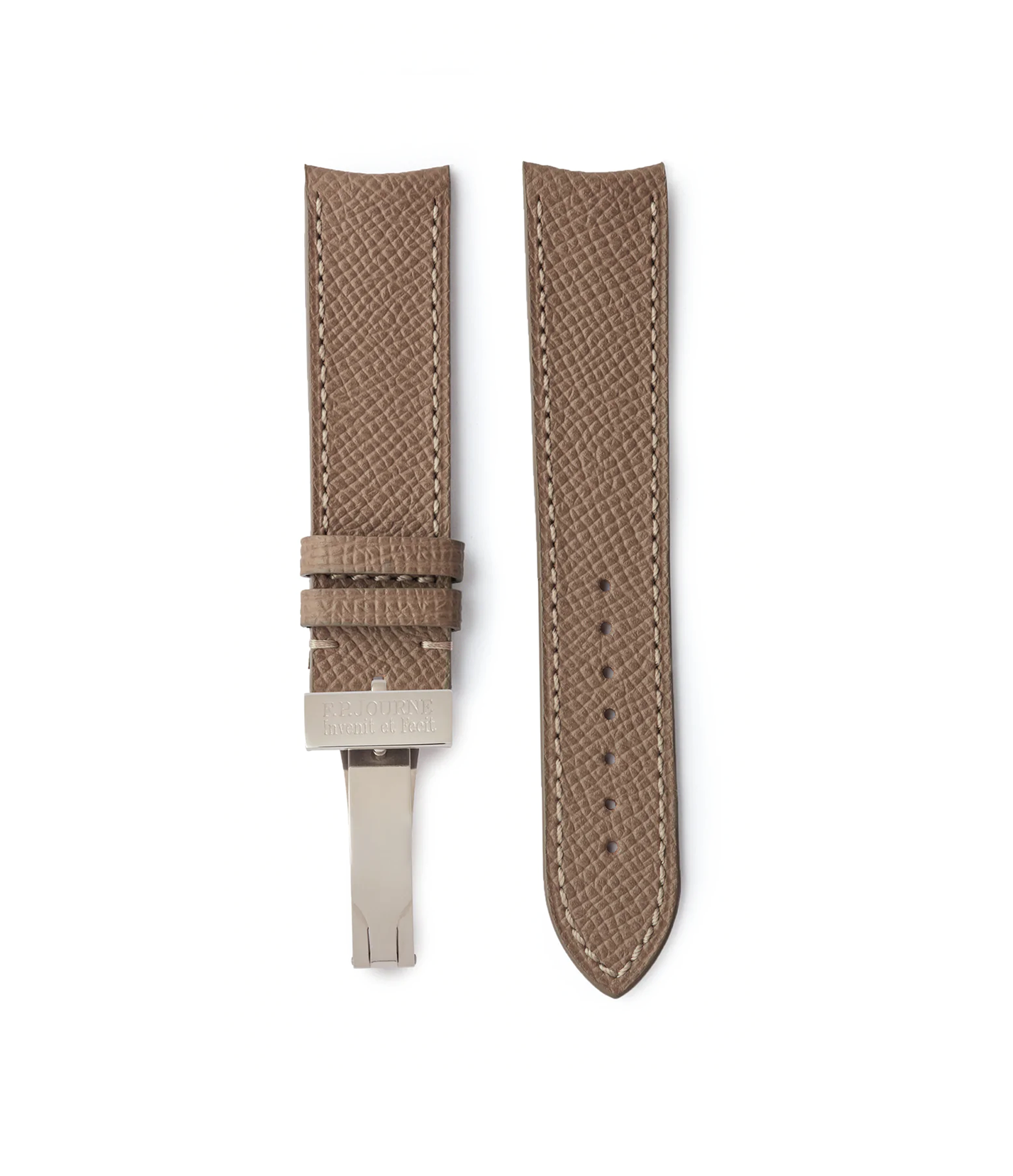 grained leather curved watch strap in earthy taupe